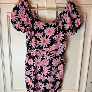 Pink Lily Floral Puff Sleeve Romper